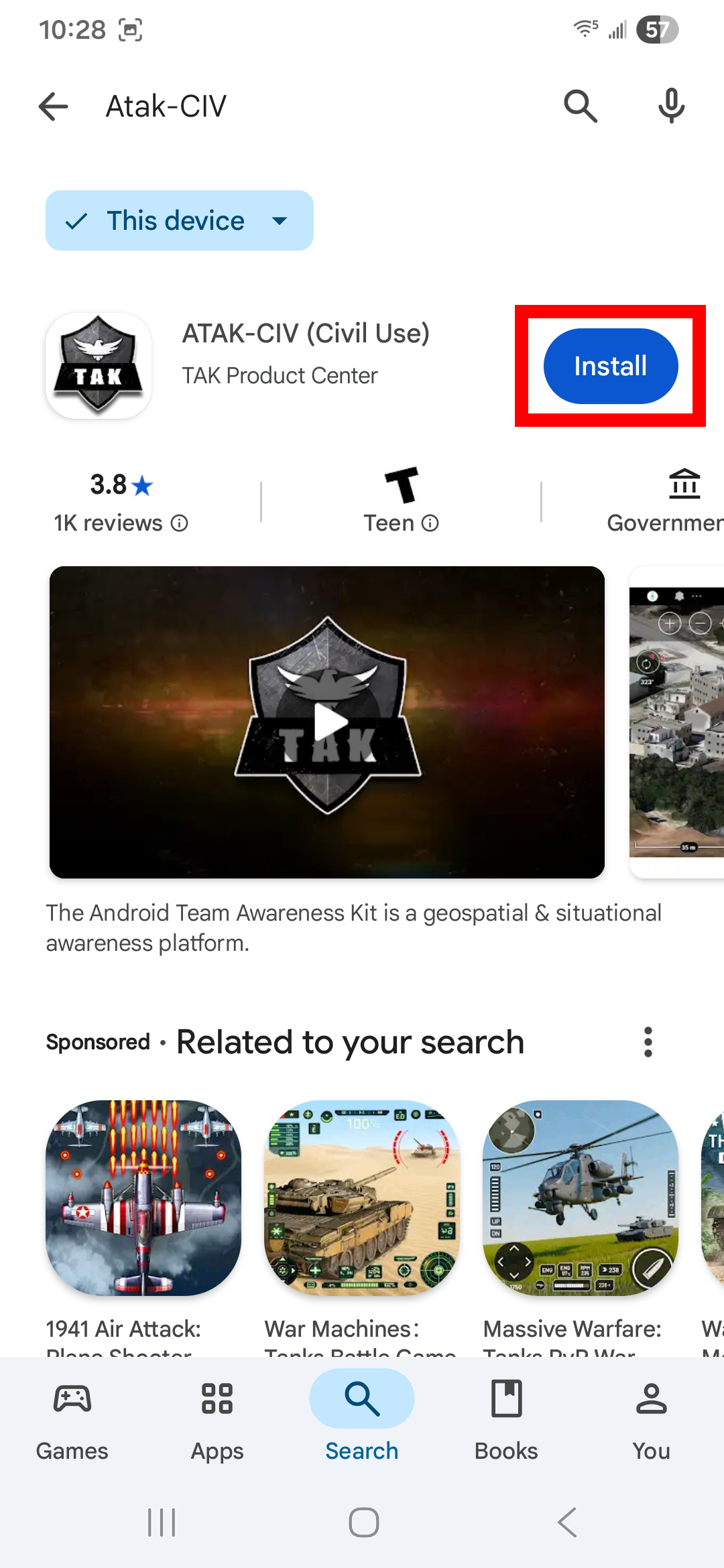Search for ATAK and install
