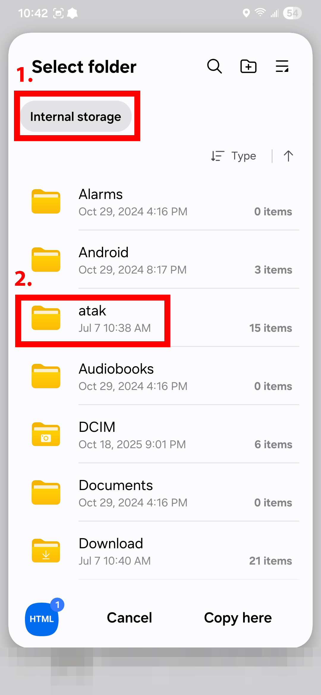 Navigate to internal storage and atak