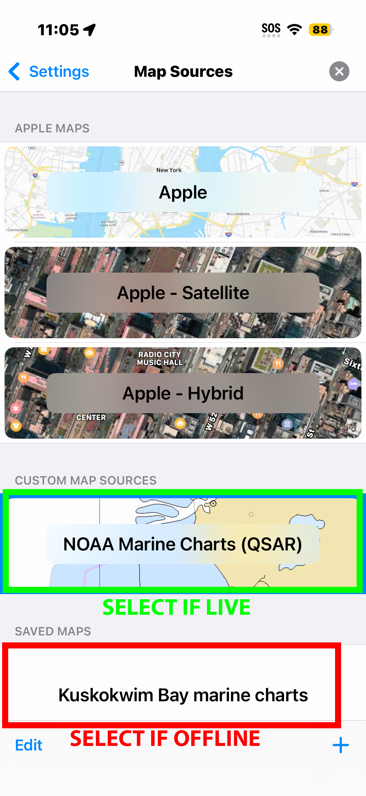 Select newly imported map in Map Source